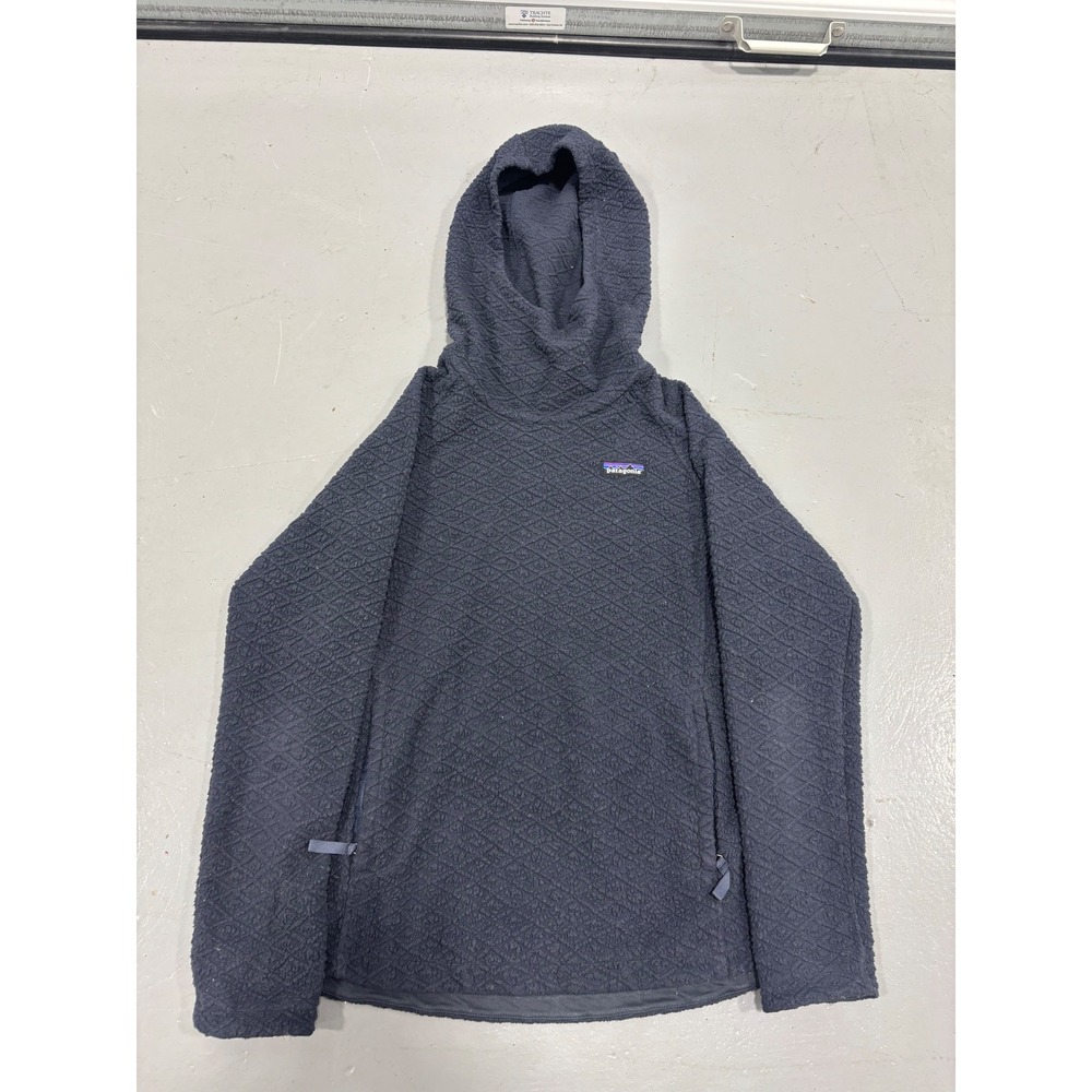 Patagonia Womens Los Gatos Diamond Quilt Fleece Hooded Pullover Navy Blue Small